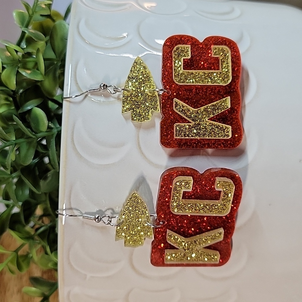 CHIEFS KINGDOM Sparkle Drop Earrings, Choice of Style - Picture 7 of 8